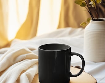 Plain Black Glossy Mug - Perfect for Coffee, Tea, or Gifts - 11oz/15oz