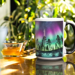 Einzigartige Nordlichter und Palmen Tasse - Aurora Borealis Tropische Kaffeetasse - Perfektes Geschenk für Natur- und Strandliebhaber
