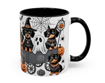 Halloween Dachshund Mug, Ghost & Witch Dogs, Spooky Fall Gift