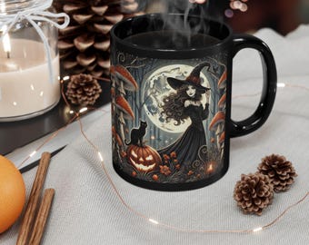 de sorcière d'Halloween avec un chat noir et une citrouille | Cadeau de sorcière gothique pour la saison effrayante