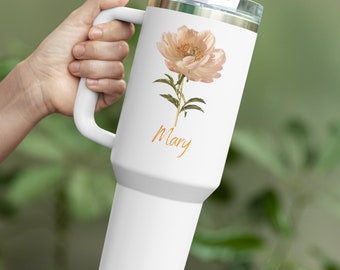 Custom Floral Name Tumbler - Personalized Flower Design Insulated Tumbler - Unique Gift for Her