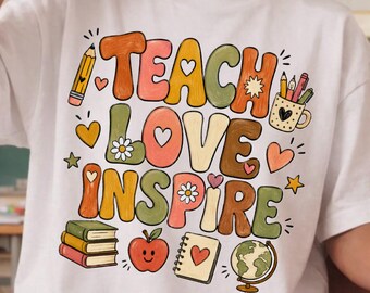 Teach Love Inspire PNG, Boho Teacher Sublimation, Teacher Digital Download