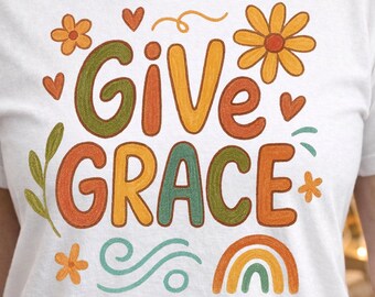 Give Grace PNG, Boho Christelijk Sublimatieontwerp (Digitale Download)