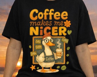 Immagine PNG divertente di un'oca che beve caffè, design per sublimazione per amanti del caffè (download digitale)