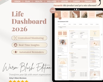 All-in-One 2026 Notion Template |Vision, Plan, Health, Wellness, Career & Finance | ADHD Personal Planner |Warm Blush Aesthetic Life Planner