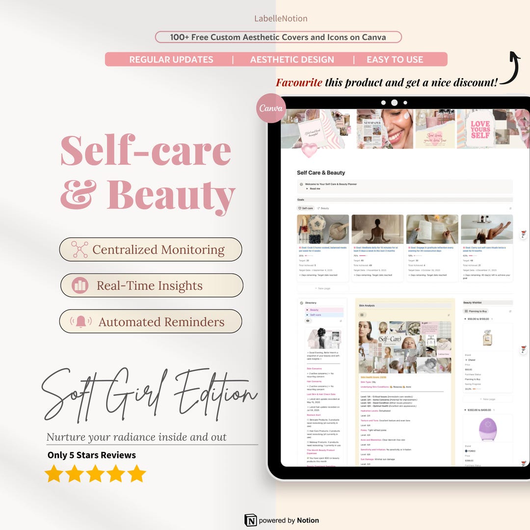 Notion Self Care and Beauty Planner | Skin and Hair Care Tracker ...