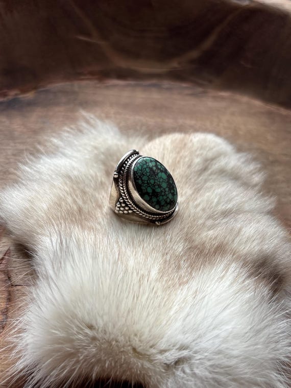Vintage Sterling Silver 925 Matrix Turquoise Saddle Ring
