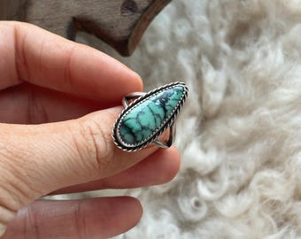 Southwestern Sterling Silver Turquoise/Variscite Teardrop Ring by Albert Konder