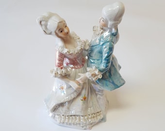 Vintage Franse handgeschilderde dansende Victoriaanse paar | Porseleinen beeldje | Verzamelbare poppen | Antiek porseleinen miniatuur