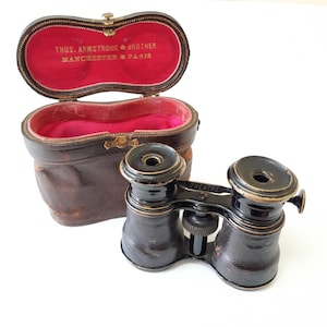 Rari occhiali da teatro antichi Thomas Armstrong & Brother, binocolo vintage per teatro francese, marino, da campo, custodia in pelle originale