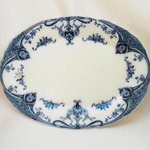 Victorian Antique Flow Blue Serving Platter | Hollinshead & Kirkham Flow Blue Platter | NATAL Tunstall England | Old English Serving Plate