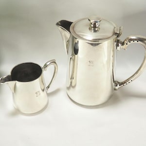 Set of Vintage Silver Plated Coffee Pot & Creamer | Letter &#39;B&#39; Engraved | EPNS Small Coffee/Tea pot | Made In England | Engraved Gift Idea