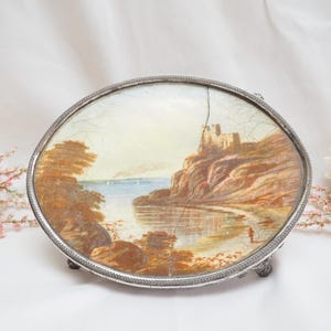 Sällsynt viktoriansk handmålad tekanna i kakel och silverplåt | Antik tekanna i keramik | Gammal irländsk handgjord tekanna