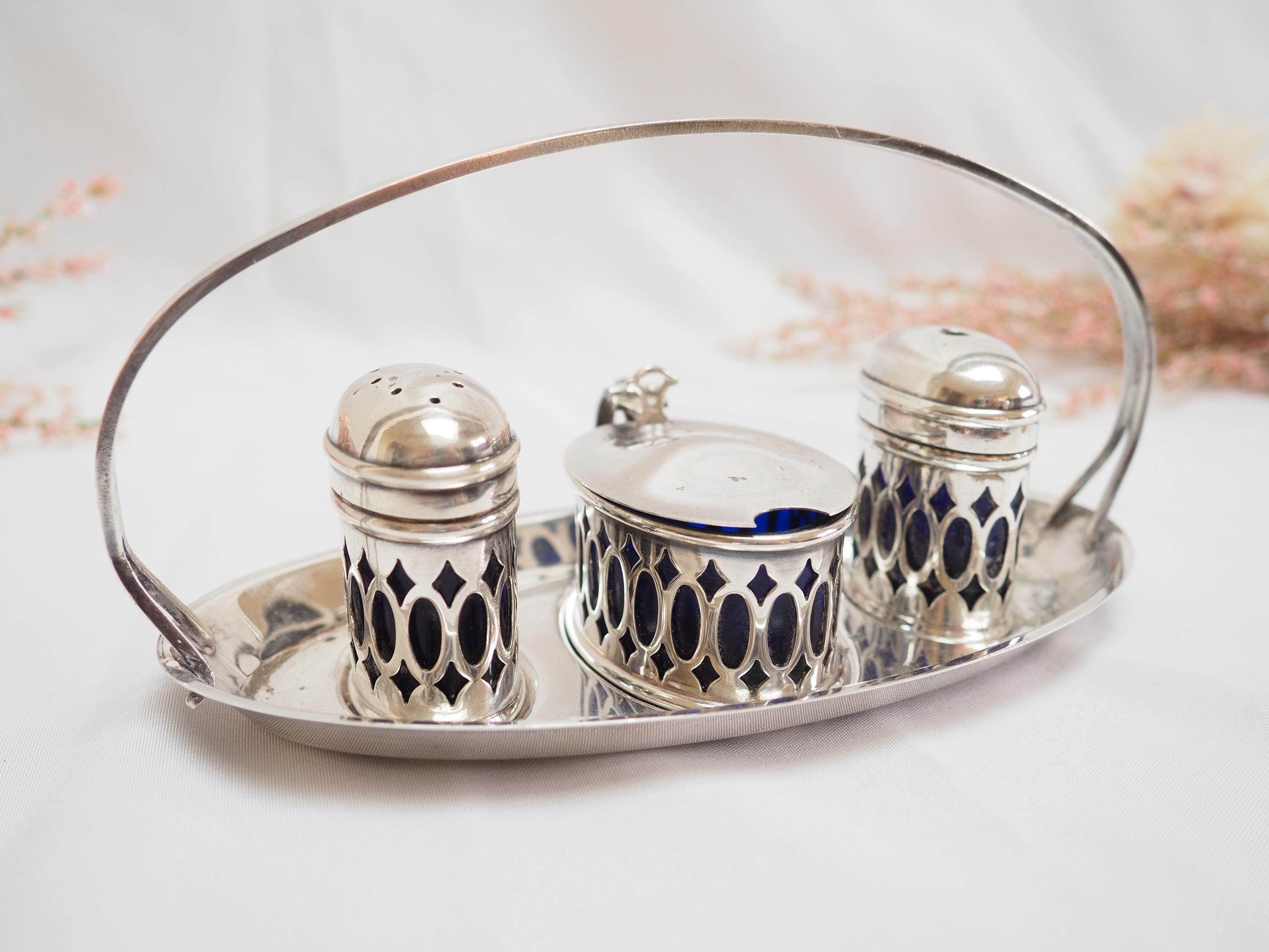 シルバーメッキ アンティーク ソルトシェーカー&マスタードポット