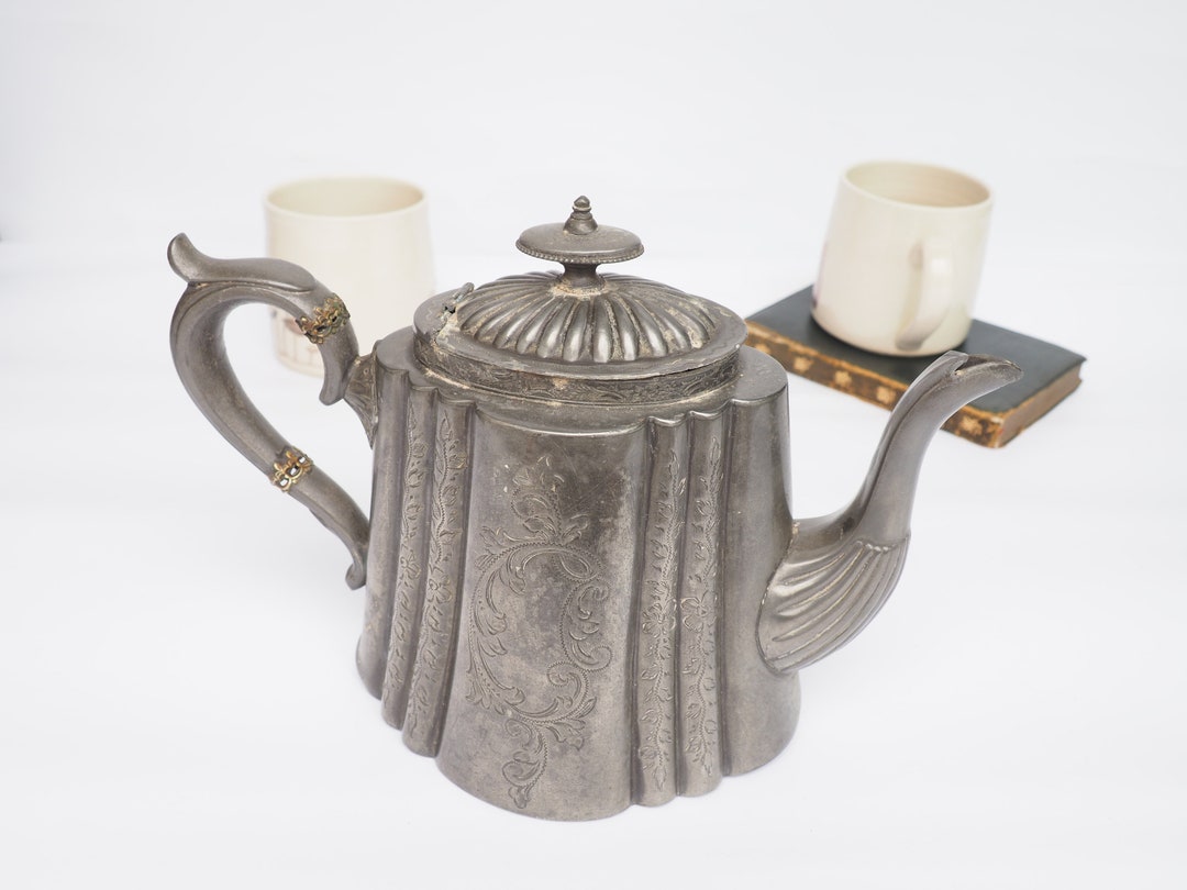 Antique Victorian Silver Plated Metal Teapot Britannia Mid 19th Century