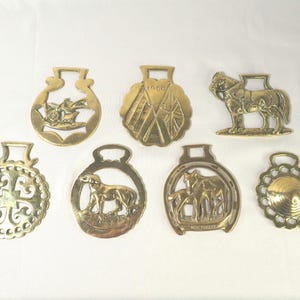 Vintage Set of Horse Brass Medallions | Antique Decorative Horse Brass Plaques Martingale collection | Seven Brass Ornaments | England