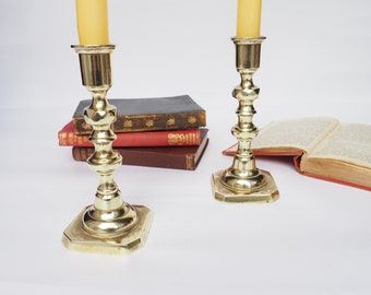 Vintage Brass Candlestick Holders | Peerage England | Victorian Style | Antique Pair of 1960's Brass Candlestick Holders | Anniversary Gift