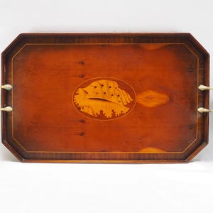 Antique Twin Handled Yew Wood Rectangular Butlers Tray with Canted Corners and Brass Lifting Handles | Edwardian Serving Tray | England