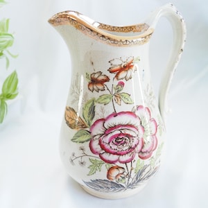 Antique Victorian Rose Jug | Old English Serving Pitcher With Floral Design | Old Cottage decor | 19th Century Pitcher | Country Kitchen Jug