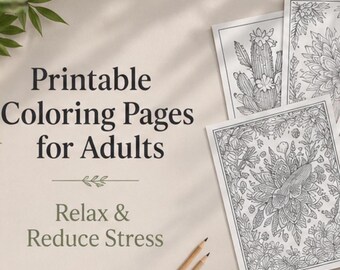 Set di 7 pagine da colorare per adulti stampabili | Mandala botanici e floreali | Attività di mindfulness per alleviare lo stress | Arteterapia | Download digitale