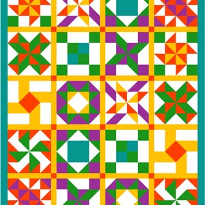Anfänger-freundlicher Sew Sampler Quilt Pattern PDF - 10 Klassische Blöcke, einfache Anweisungen, Sofort-Download