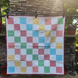 Rainbow Polka Dot Baby Quilt: Handmade Cotton Nursery Decor