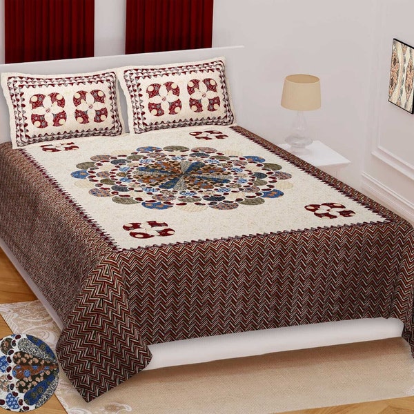 Pure Cotton Indian Bedsheets With Pillow Covers, King Size Bedsheets Jaipuri, Bedsheets With Pillow Covers, Natural Prints, Handblock Sheets