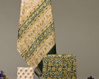 Ungenähte Anzüge mit indischem Handblockdruck für Damen, Anzüge aus reiner Maheshwari-Seide, nicht genähtes Kleidermaterial, dreiteiliger Anzug, jeweils 2,45 mtr