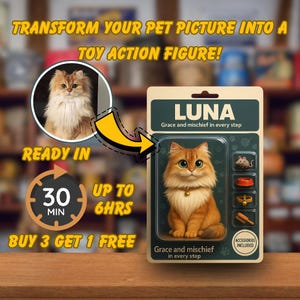 Custom Pet Action Figure Portrait from Photo, Personalized Pixar Style Toy Box Design for Dog or Cat Lovers, Digital Pet Gift Illustration