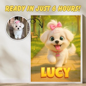 Custom Cartoon Pet Portrait from Photo, Personalized Animal Drawing, Digital Pet Poster Wall Art, Unique Gift for Dog or Cat Lovers