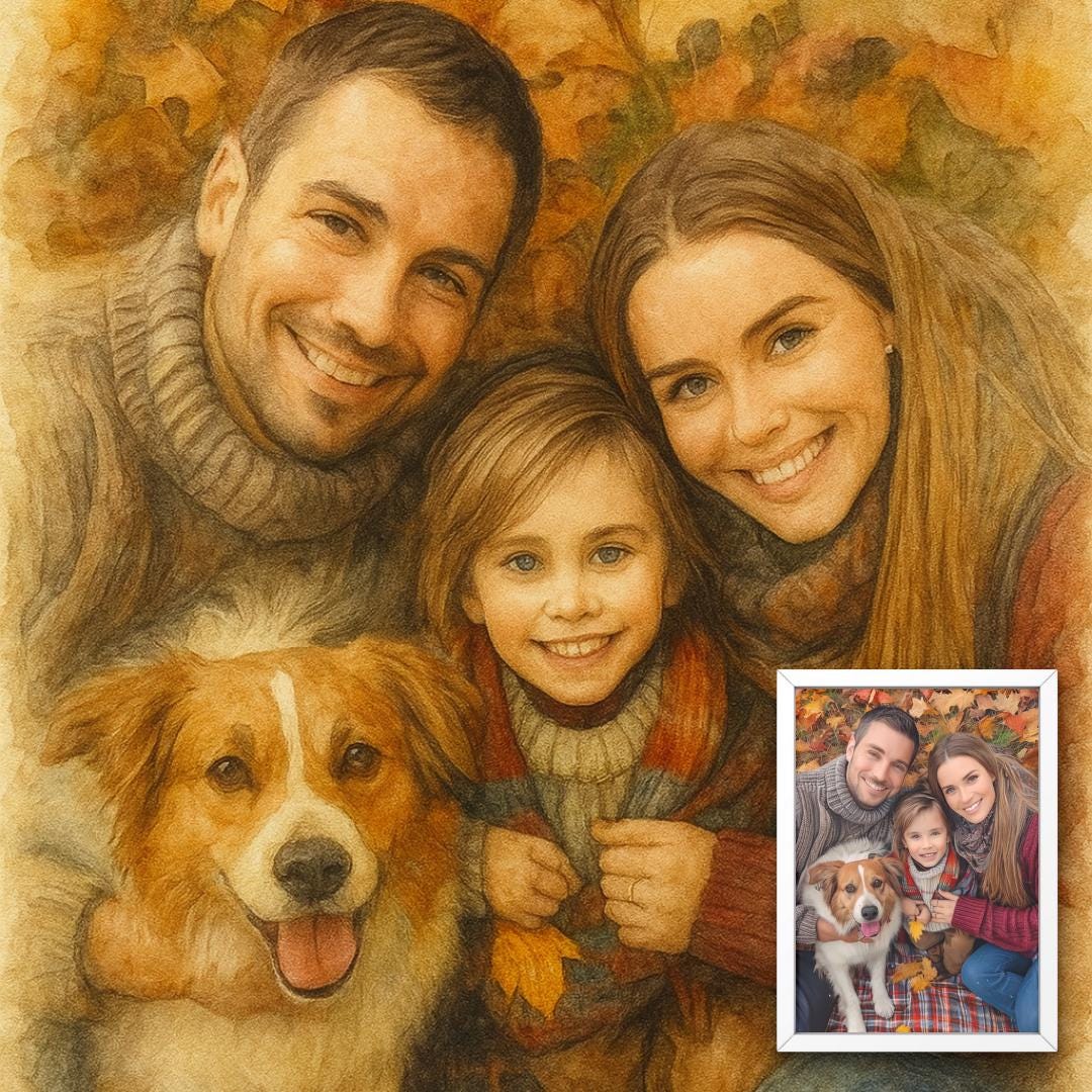 Custom Watercolor Family & Pet Portrait From Photo: Remembrance Art ...