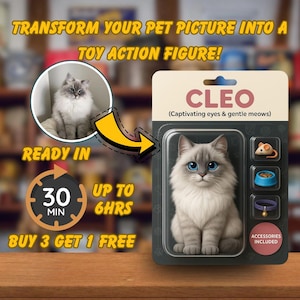 Custom Pet Action Figure, Personalized Toy from Photo with Accessories, Unique Gift for Dog Cat Lovers, Digital Pet Collectible