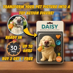 Custom Pet Action Figure, Personalized Toy from Photo with Accessories, Unique Gift for Dog Cat Lovers, Digital Pet Collectible