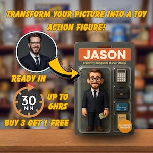 Custom Action Figure from Photo, Personalized Mini Toy Portrait with Accessories, Unique Gift for Friends, Teachers, or Collectors