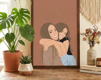 Personalized Best Friend Portrait, Custom Cartoon Illustration for Sisters, Friends or Birthday Gift