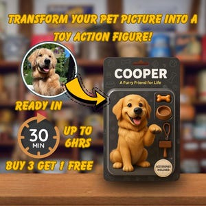 Custom Pet Action Figure, Personalized Toy from Photo with Accessories, Unique Gift for Dog Cat Lovers, Digital Pet Collectible