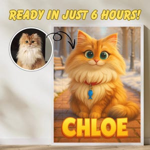 Custom Cartoon Pet Portrait from Photo, Personalized Animal Drawing, Digital Pet Wall Art Poster, Unique Gift for Cat or Dog Lovers