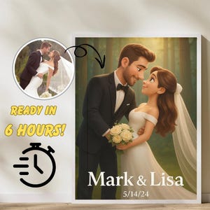Custom Cartoon Couple Portrait from Photo, Personalized Digital Art Print, Unique Wedding, Anniversary, or Engagement Gift Illustration