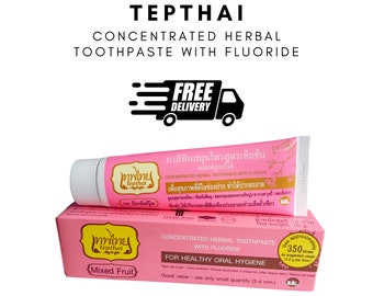 Dentifricio concentrato alle erbe, marca Tepthai, riduce l'accumulo di placca da tè, caffè, sigarette, originale dalla Thailandia 100%