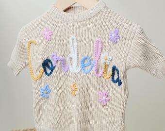Conjunto de pelele para bebé con nombre bordado a mano, pelele de punto personalizado, atuendo personalizado, regalo para niño o niña, mono personalizado para bebé.