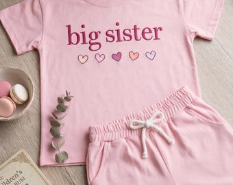 Camiseta de hermana mayor para niñas, linda camiseta para anunciar la llegada de un hermano/a, camisetas a juego para hermanos/as, conjunto para anunciar la llegada del bebé, conjunto familiar a juego