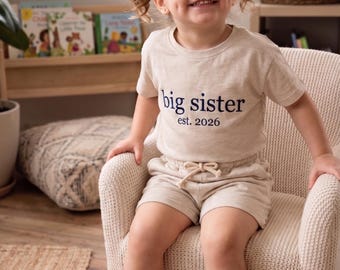 Geborduurd T-shirt grote zus, cadeau voor kinderen, bijpassende zomerset voor baby's en peuters, cadeau voor baby Gepersonaliseerde korte kinderset