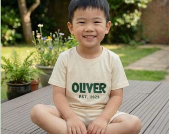 Completo personalizzato con nome per bambini, regalo per bambini, set estivo coordinato per neonati e bambini piccoli, set di pantaloncini personalizzati per bambini, regalo per bambino
