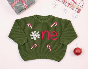 Suéter personalizado para o primeiro aniversário do bebê, Suéter de aniversário de um ano, Suéter bordado à mão, Roupa de outono e inverno, Primeiro aniversário personalizado para bebê