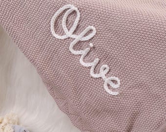 Hand Embroidered Name Baby Blanket, Gift For Baby Shower, Stroller Blanket, Newborn Baby Gift