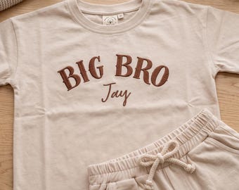 兄弟誕生のお知らせ衣装、お兄ちゃんシャツ、お兄ちゃん・弟ニットTシャツ、ニュートラルブルーのベビーギフト、幼児の弟へのギフト、男の子へのギフト
