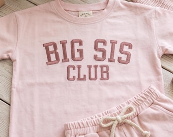 Big Sister Club TShirt, Big Sis Lil Sis Knit Tshirt, Sibling Announcement Outfit, Neutral Blue Baby Gift, Toddler Baby Sister Gift