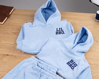 Set felpa con cappuccio per fratelli maggiori/minori, tuta personalizzata regalo, tuta sportiva per fratelli maggiori, abbigliamento per neonati e bambini piccoli, set felpa con cappuccio personalizzato con nome per bambini