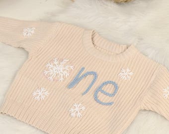 Minimal Floral Baby Sweater, Knit Toddler Sweatshirt, Custom Baby First Birthday Sweater, Birthday Gift, Baby 1st Birthday Jumper, Baby Gift