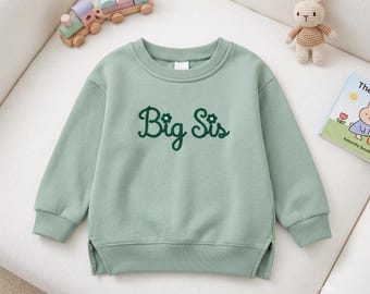Big Sister Hand Embroidered Sweatshirt, Sibling Announcement Gift, Newborn Sister Sweatshirt, Baby Reveal Outfit, Baby Shower Gift